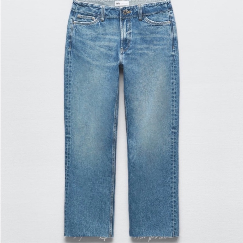 Zara straight leg jeans with raw hem size 4